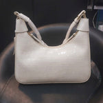The Pearl Croc Crescent Shoulder Bag | Ivory & Gold