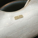 The Pearl Croc Crescent Shoulder Bag | Ivory & Gold