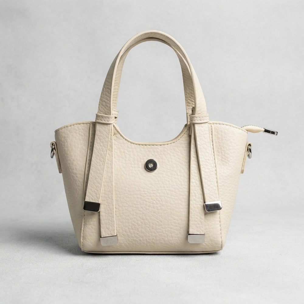 The Minimalist Pebbled Tote | Ivory & Silver
