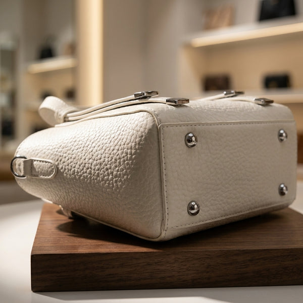 The Minimalist Pebbled Tote | Ivory & Silver hover
