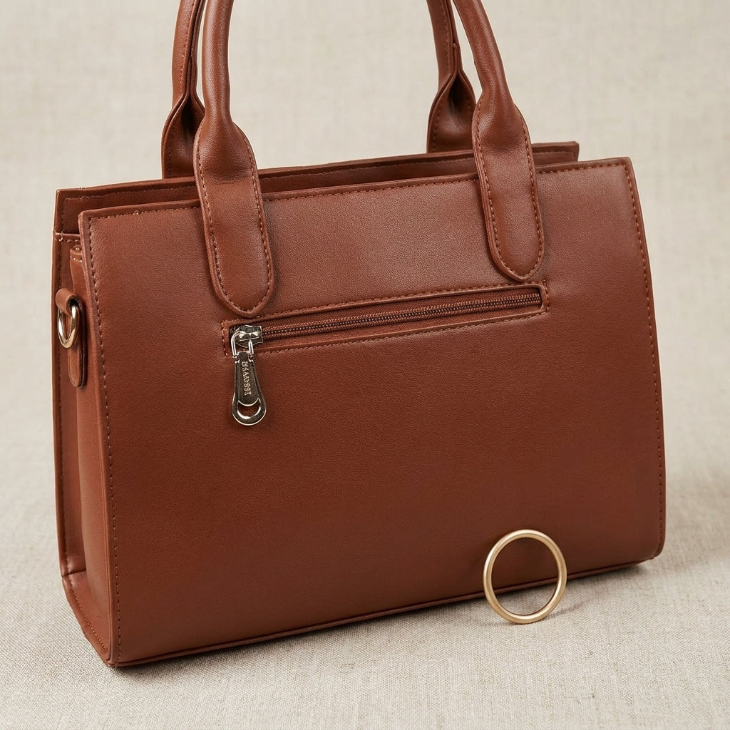 The Geo-Panel Structured Satchel | Chestnut & Tan
